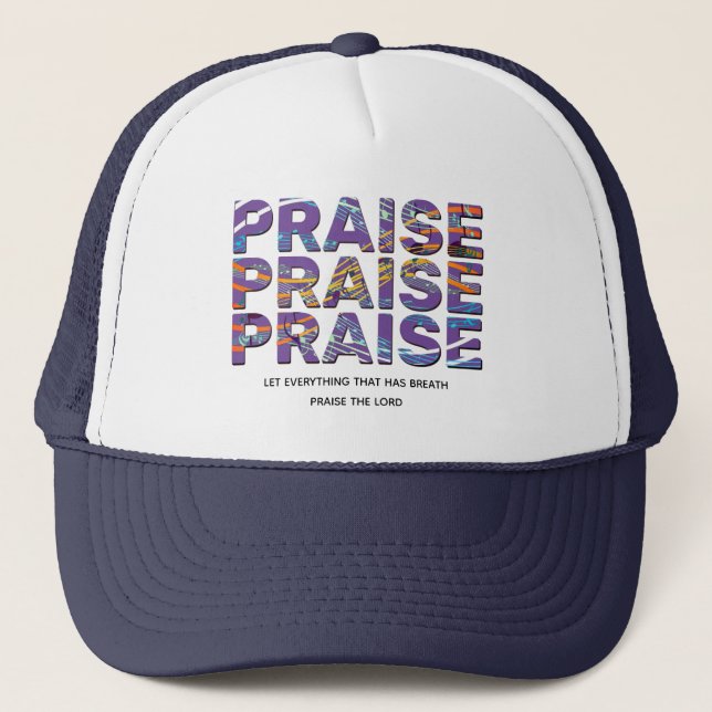 Stylish Mauve PRAISE Music Notes Christian Trucker Hat (Front)