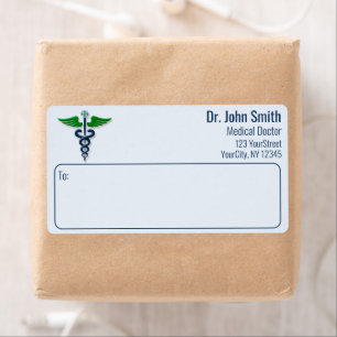 Stylish Medical Caduceus Green Wings Cross Blue