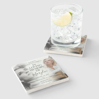 Stylish Memorial Before & After Photo Keepsake Stone Coaster