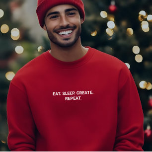 Stylish Men Red Eat Sleep Create Repeat Slogan T-Shirt