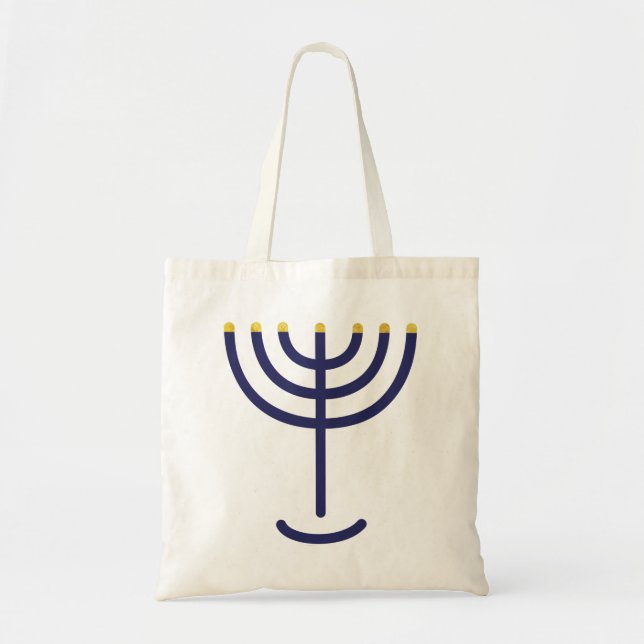 Stylish Menorah Navy Gold Tote Bag (Front)