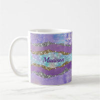 Stylish mermaid glittery Purple turquoise monogram