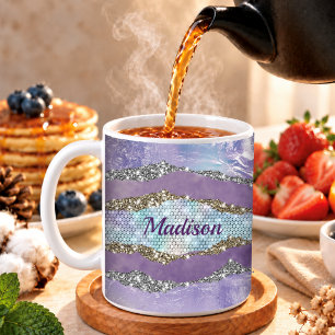 Stylish mermaid glittery Purple turquoise monogram Coffee Mug