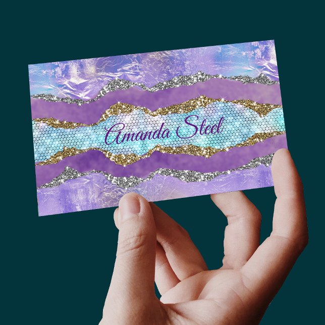 Stylish mermaid glittery Purple turquoise monogram Magnetic Business Card (Creator Uploaded)
