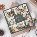 Stylish Merriest Christmas Script Photo Collage Holiday Card<br><div class="desc">Imagine a square Christmas card designed to spread holiday joy and nostalgia. The front of the card is a collage of eight heartwarming photos, capturing the essence of your festive celebrations and cherished moments. In the centre of this delightful photo mosaic, you'll find the greeting "Merriest Christmas" beautifully scripted in...</div>