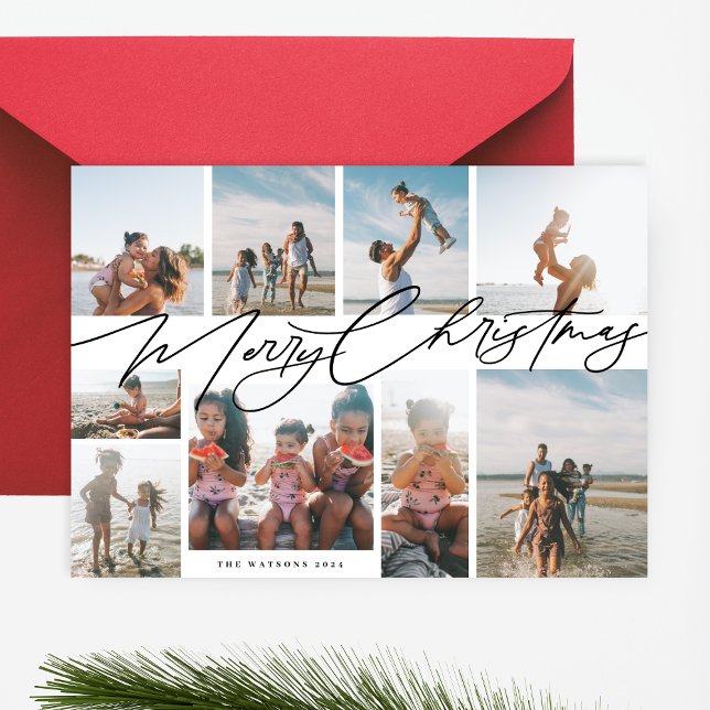 Stylish MERRY CHRISTMAS | 9 Photo Collage | Modern Holiday Card (Creator Uploaded)