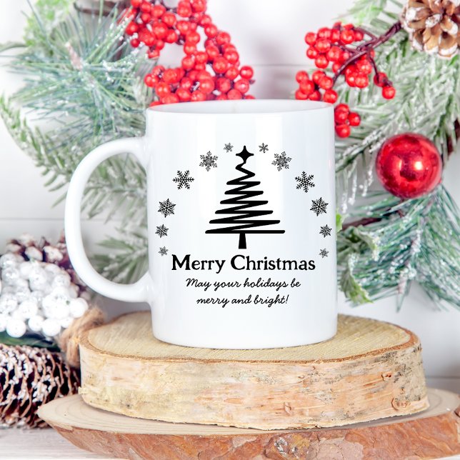 stylish merry christmas black white holiday tree  coffee mug (Creator Uploaded)