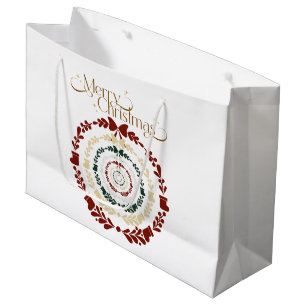 Stylish Merry Christmas Burgundy and Green Wreath  Large Gift Bag