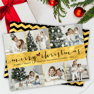 Stylish Merry Christmas Faux Gold Foil 6 Photo Holiday Card
