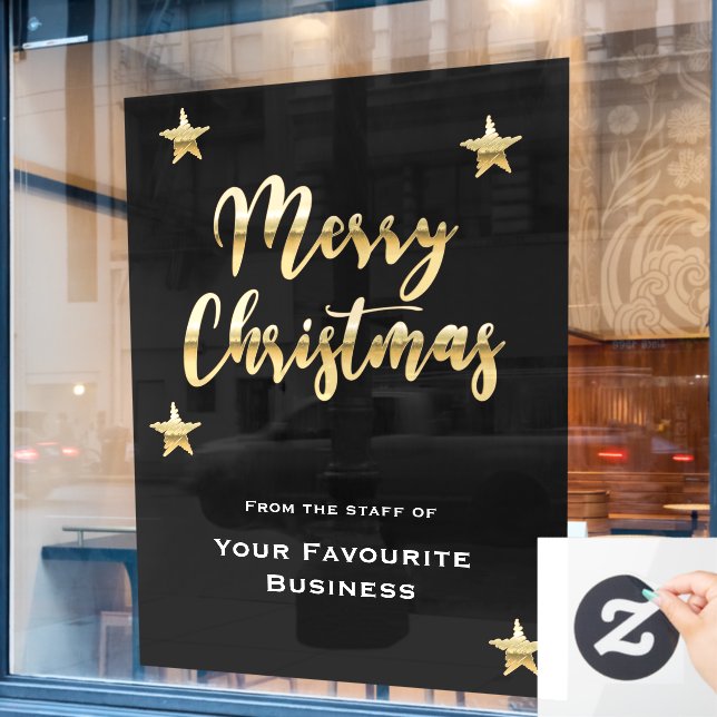 Stylish Merry Christmas metallic gold black  (Cafe Window)