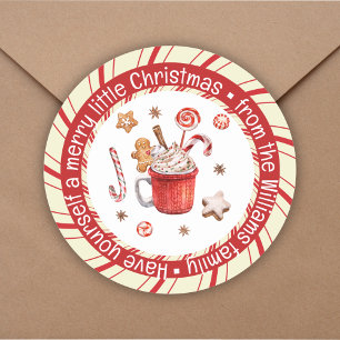 stylish merry little Christmas, red white holiday Classic Round Sticker