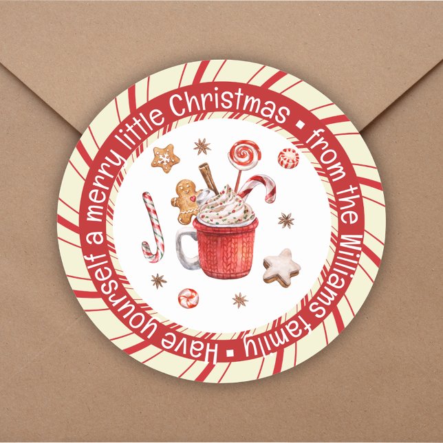 stylish merry little Christmas, red white holiday Classic Round Sticker (Creator Uploaded)