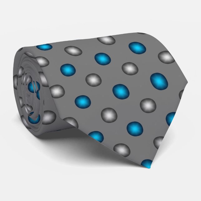 Stylish Metallic Blue and Silver Polka Dot Pattern Tie (Rolled)
