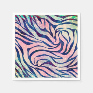 Stylish Metallic Blue & Holographic Zebra Print Napkin
