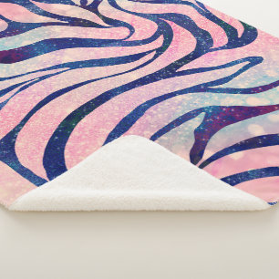 Stylish Metallic Blue & Holographic Zebra Print Sherpa Blanket