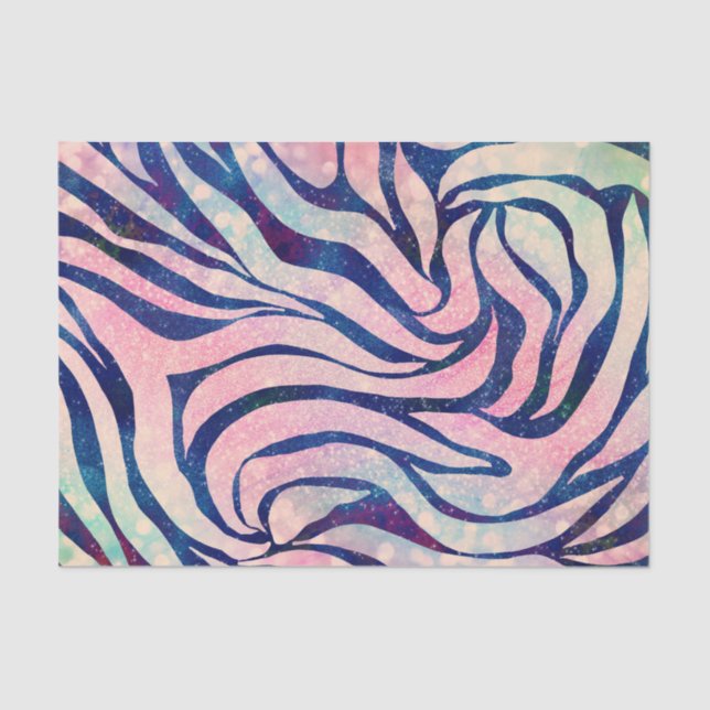 Stylish Metallic Blue & Holographic Zebra Print Tissue Paper (Front)