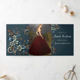 Stylish Metallic Floral Sweet 16 Party Invitation