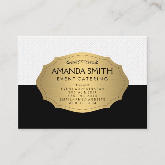 Stylish Metallic Gold Black Subtle Wavy Pattern Business Card (Front)