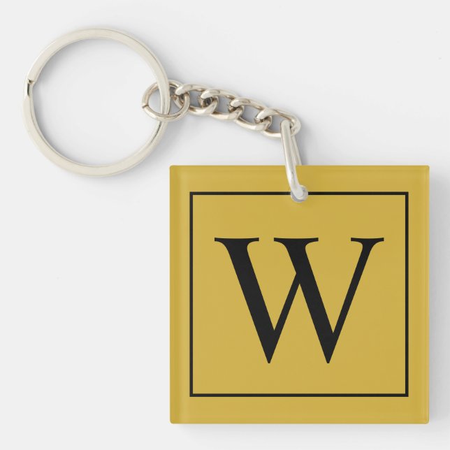 Stylish Metallic Gold Custom Monogram Acrylic Key Ring (Front)