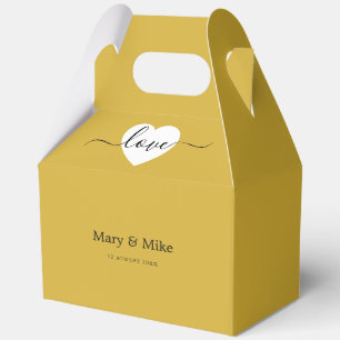 Stylish Metallic Gold Love Text Heart Gable Favour Box