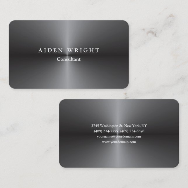 Stylish Metallic Grey Stylish Modern Minimalist Business Card (Front/Back)