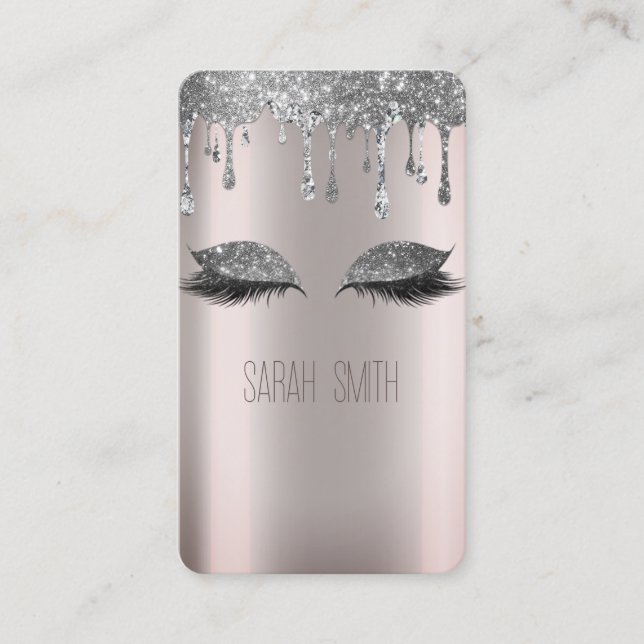 Stylish  Metallic Silver Glitter Drips Eyelashes Business Card (Front)