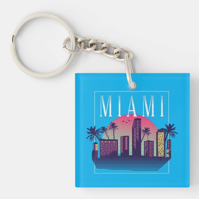 Stylish Miami Florida Retro City Logo Key Ring (Front)