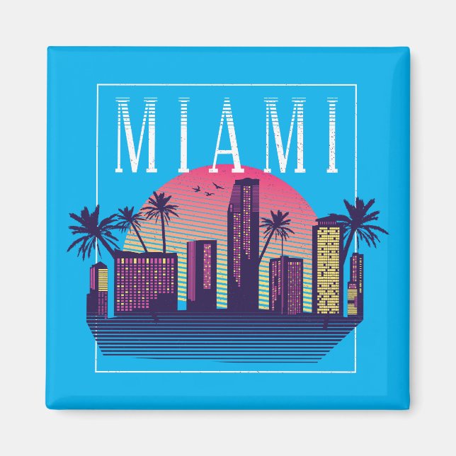 Stylish Miami Florida Retro City Logo Magnet (Front)