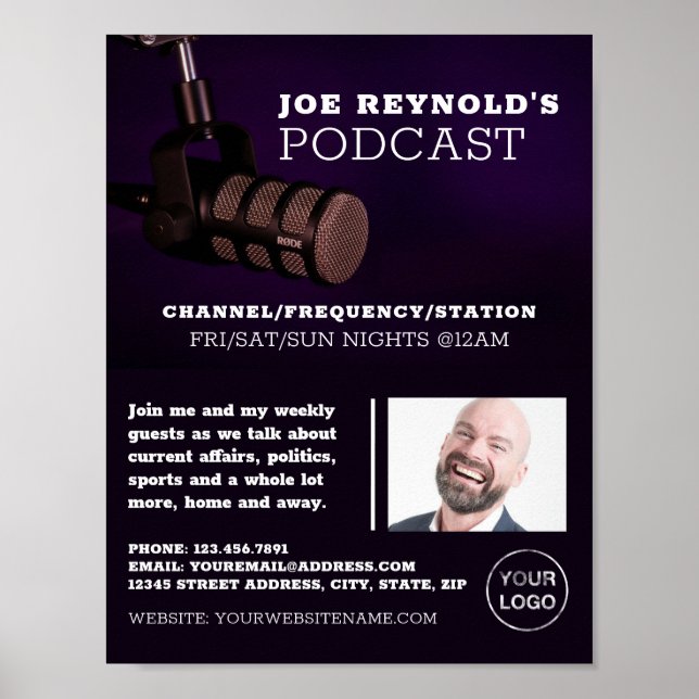 Stylish Microphone, Podcaster, Podcast Advertising Poster (Front)