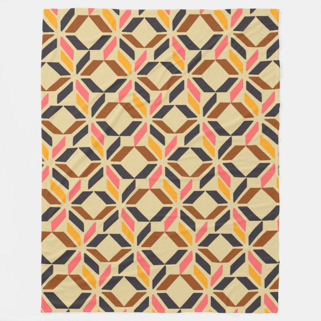 Stylish Mid Century Mod Geometric Shapes in Brown  Fleece Blanket (Front)