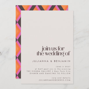 Stylish Mid Century Mod Pink Brown Wedding  Invitation