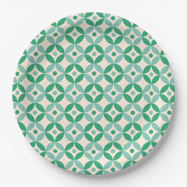 Stylish Mid Mod Geometric Pattern in Green    Paper Plate (Front)