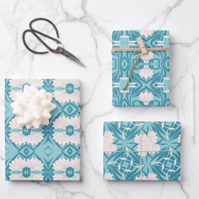 Stylish Mid Mod Geometric Pattern in Light Blue Wrapping Paper Sheet (Front)