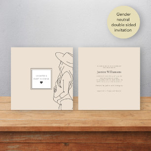 Stylish minimal beige gender neutral baby shower invitation