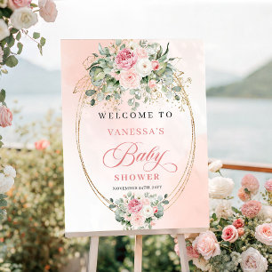 Stylish Minimal Blush Floral Baby Shower Welcome Poster
