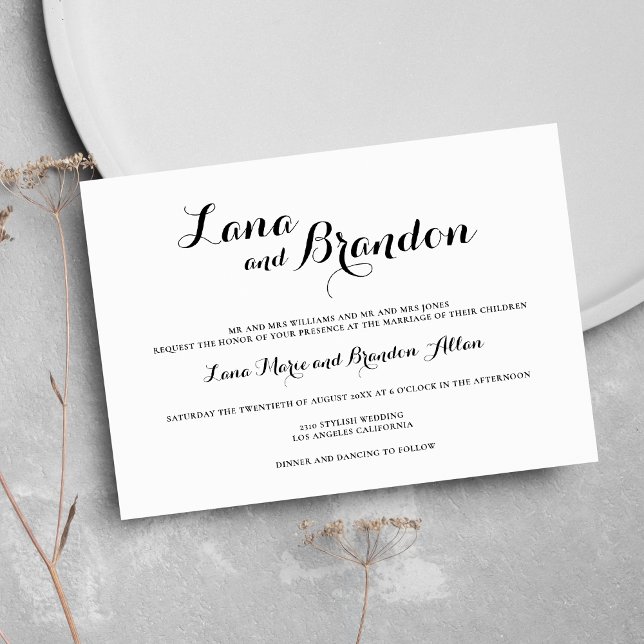 Stylish minimal classic script black white wedding invitation (Stylish minimal classic script black white wedding)