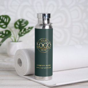 Stylish Minimal Dark Green Company Business Logo Water Bottle
