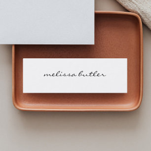 Stylish Minimal Girly Calligraphy White Mini Business Card