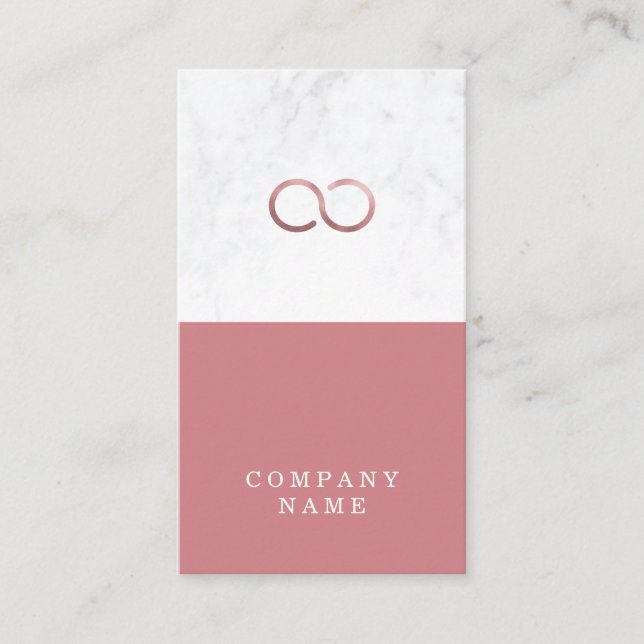 Stylish Minimal Marble Infinity Rose Gold Vertical Business Card (Front)