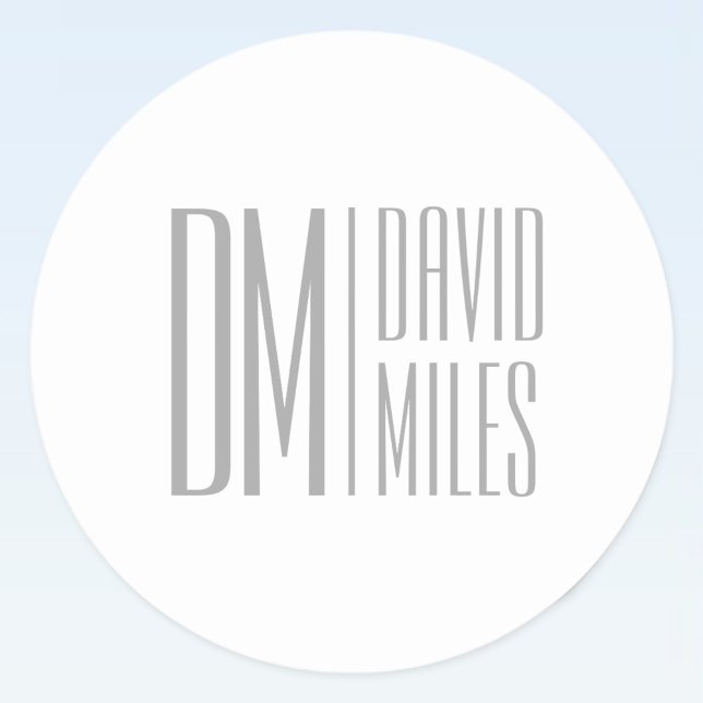 Stylish Minimal & Modern Grey Initials & Name Logo Classic Round Sticker (Creator Uploaded)