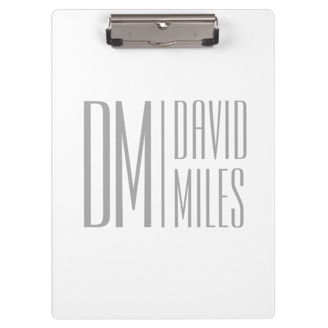 Stylish Minimal & Modern Grey Initials & Name Logo Clipboard (Front)