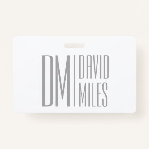 Stylish Minimal & Modern Grey Initials & Name Logo ID Badge