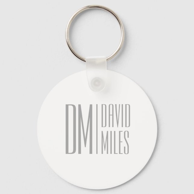 Stylish Minimal & Modern Grey Initials & Name Logo Key Ring (Front)