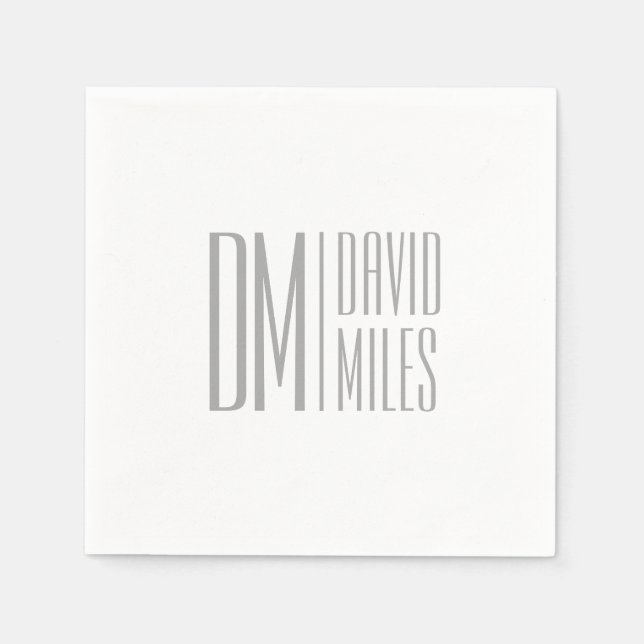 Stylish Minimal & Modern Grey Initials & Name Logo Napkin (Front)
