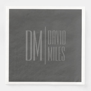 Stylish Minimal & Modern Grey Initials & Name Logo Napkin