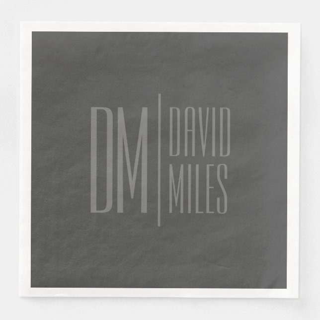 Stylish Minimal & Modern Grey Initials & Name Logo Napkin (Front)