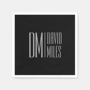 Stylish Minimal & Modern Grey Initials & Name Logo Napkin