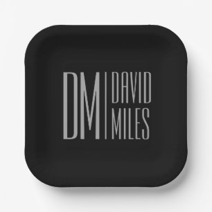 Stylish Minimal & Modern Grey Initials & Name Logo Paper Plate