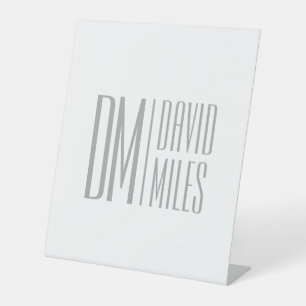 Stylish Minimal & Modern Grey Initials & Name Logo Pedestal Sign