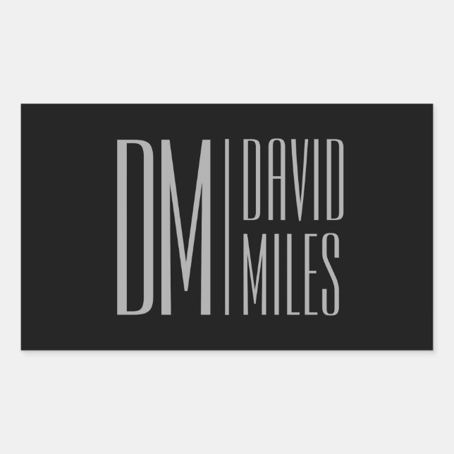 Stylish Minimal & Modern Grey Initials & Name Logo Rectangular Sticker (Front)